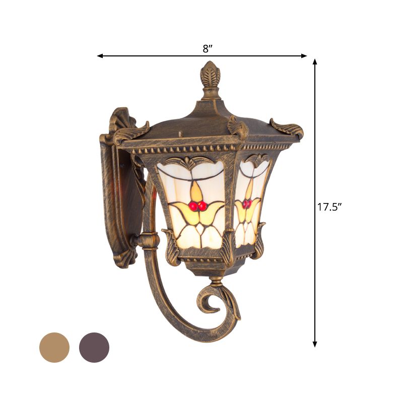 Bronze/Rust Red Scrolled Arm Wall Mounted Light Country Metal 1 Light Courtyard Wall Sconce Lighting with Flower Pattern