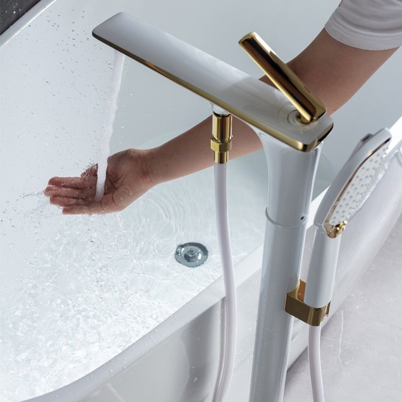 Modern Freestanding Tub Filler Trim Copper with Hand Shower Floor Mount Tub Filler