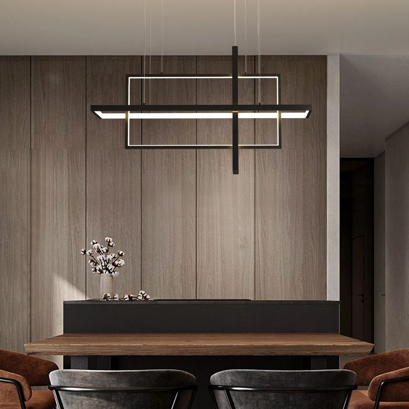 Rectangle Island Lighting Modernism Metal Pendant Light Fixture for Dining Room