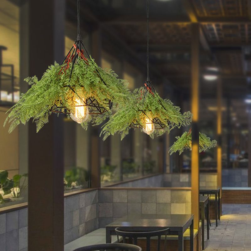 Grüne 1 Glühbirnen -Drop -Anhänger Industrial Metall Diamond LED Hängende Deckenleuchte mit Anlage für das Restaurant