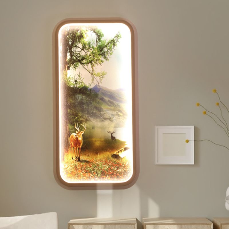 Lampe murale LED Mural Mural Mural LED à lampe en forme de métal de forme minimaliste en or avec une forêt et un motif de cerf