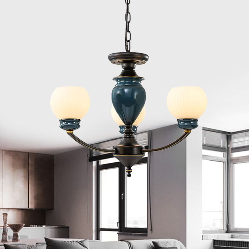 Black 3/6/8 Bulbs Chandelier Lighting Fixture Rural Milky Glass Spherical Hanging Pendant
