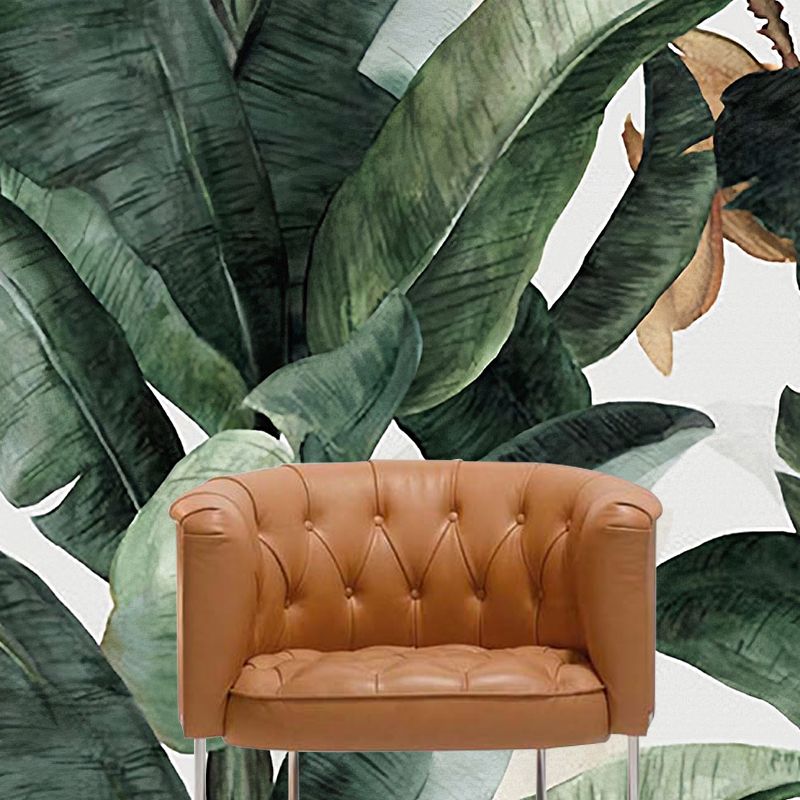 Personalized Tropical Leaves Mural for Living Room Plant Wall Art in Blackish Green, Stain-Resistant