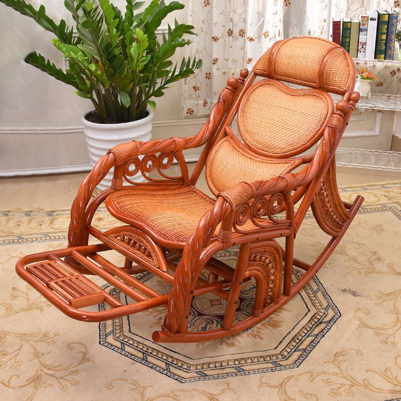 Traditional Spindle Rocking Chair Tobacco Finish with Pillow Rocker Chair Wicker