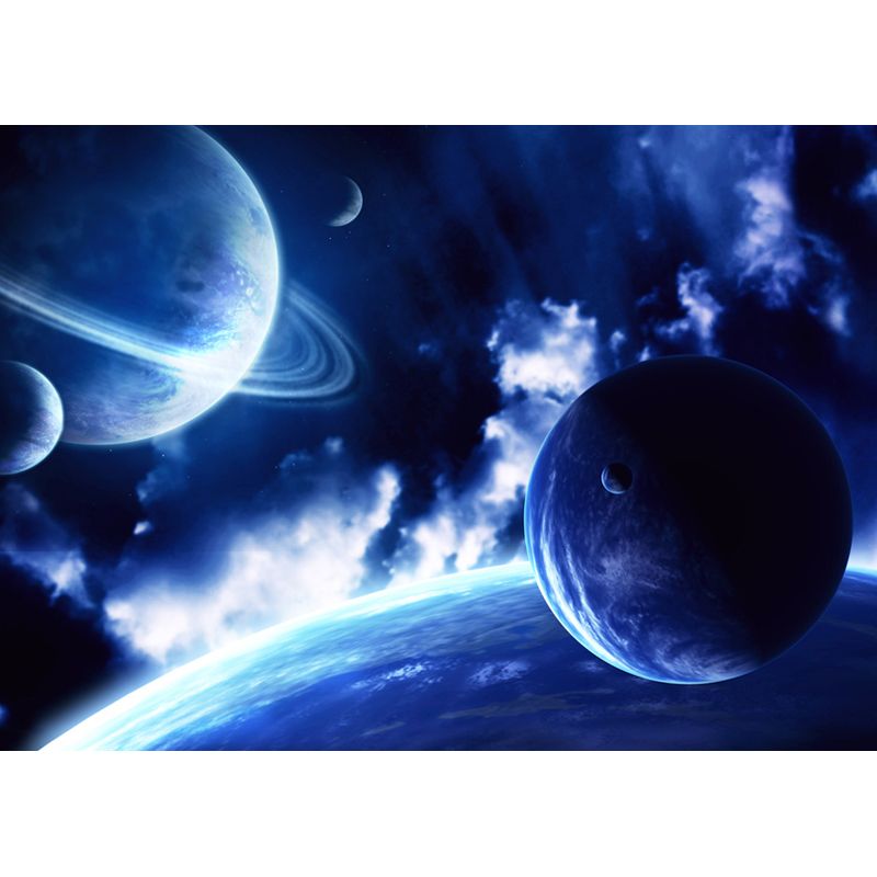 Amazing Planet Scene Mural Decal Blue Contemporary Wall Covering for Living Room
