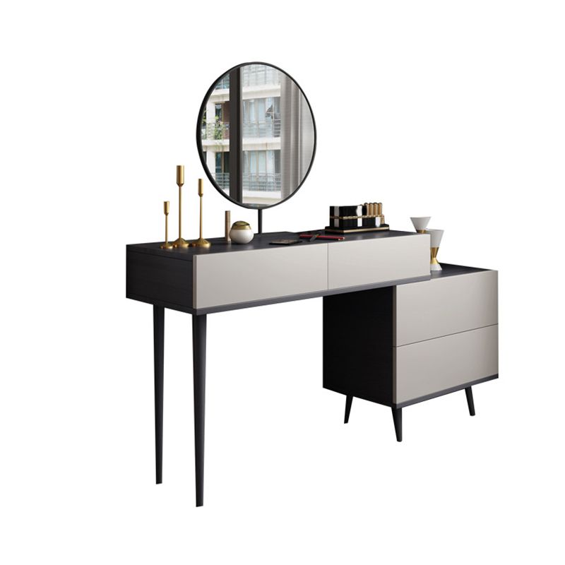 Modern Style White Wood-based Material Countertop Black Base with 4 Drawer Dresser