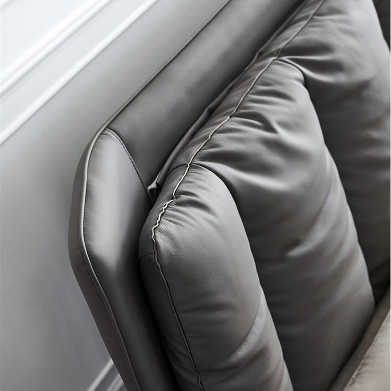 Solid Wood Panel Bed with Upholstered Headboard Gray Standard Bed