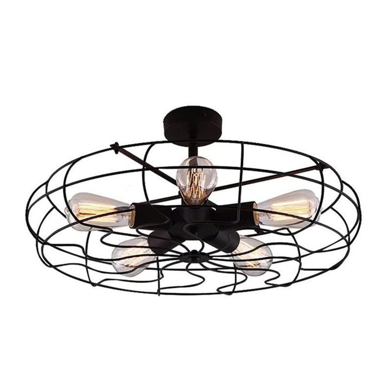 Metal Cage Flush Monte Light Fixture Industrial Retro Dining Room Semi Flush Light