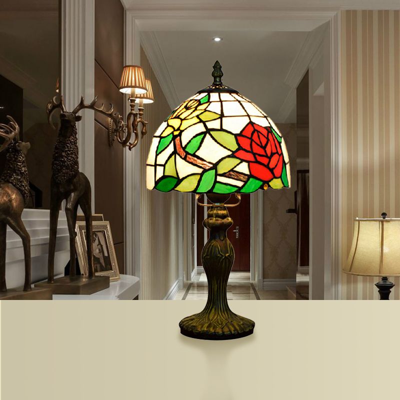 Lámpara de mesa de tazón rústico vidrita 1 lámpara de mesa de acento ligero con patrón de flores para la cama