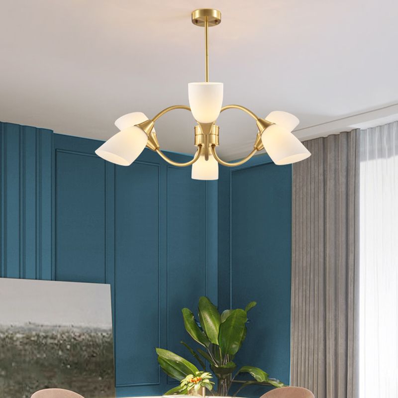 Multi-Head Chandelier Lamp Traditional Style White Glass Shade Bell Light Fixtures