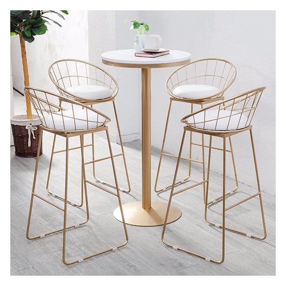 Glam Style Low Back Dining Stools Metal Bar Stools with Footrest