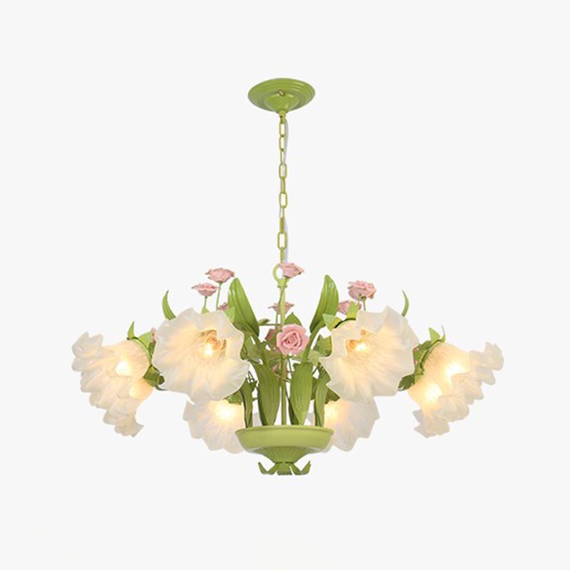 Countryside Flower suspendu suspendu 6/8 têtes d'opale en verre lustre éclairage en vert pour chambre à coucher