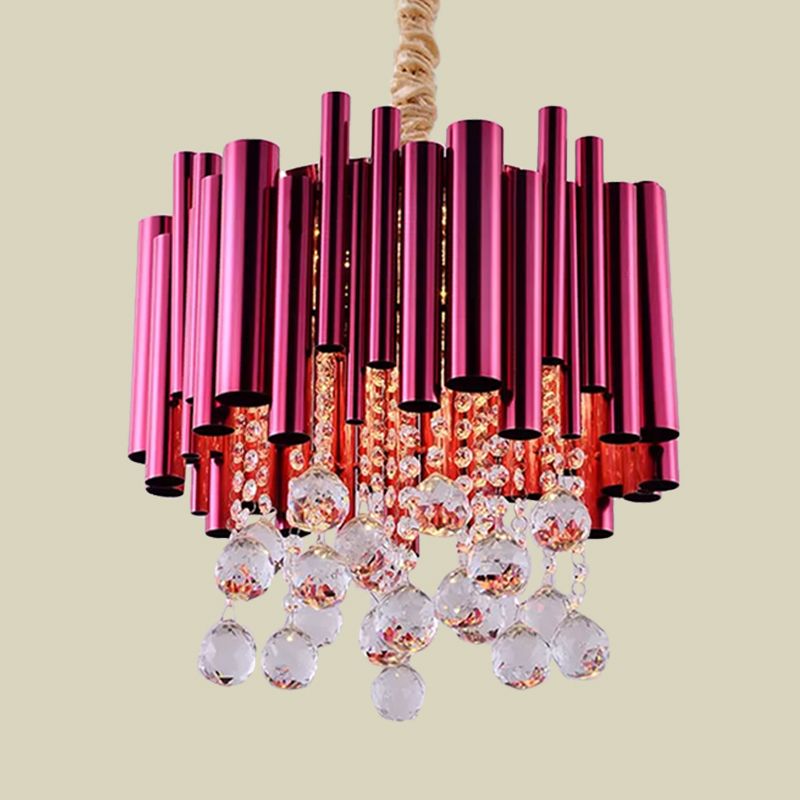 Lampada del lampadario in metallo a tubo sottile modernista 6 luci oro/rosa lampada a pendolo finitura con sfera di cristallo