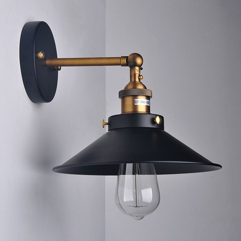Flare Shade Light Industrial Style 1 Light Metal Wall Sconce Light Fixture in Black