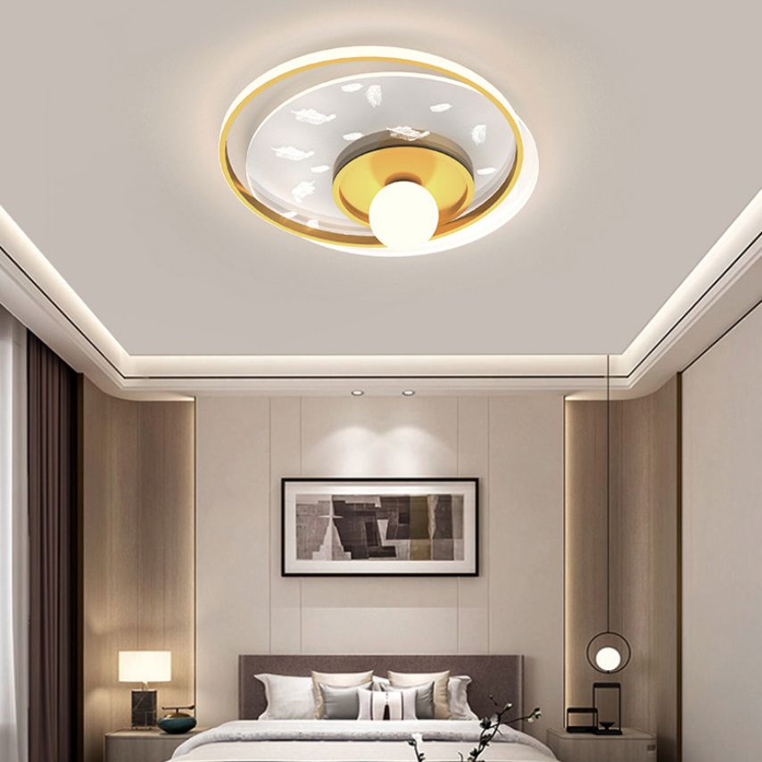 Plafonnier circulaire en métal doré, montage encastré, Style moderne, pour chambre à coucher