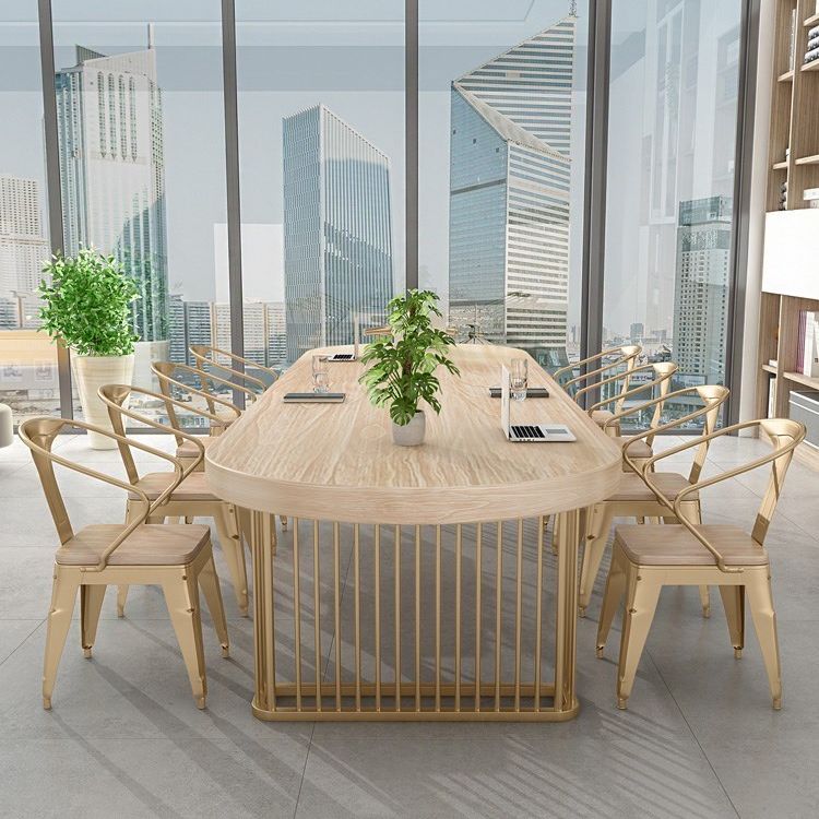 Contemporary Style Office Desk Oval Meeting Solid Wood Writing Desk