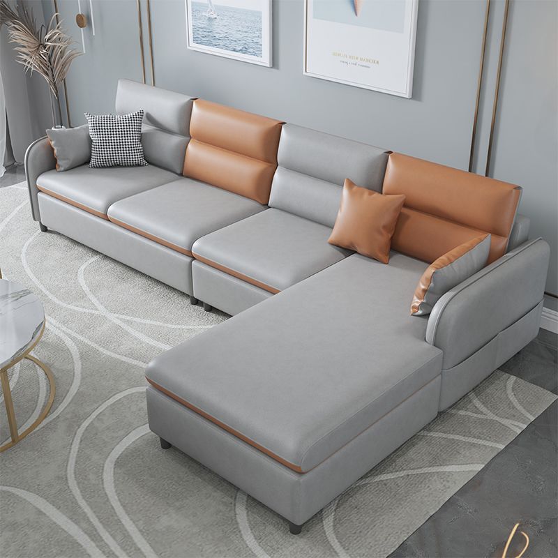 Contemporary Faux Leather Square Arm Sofa with Bolster Pillows, Stain Resistant