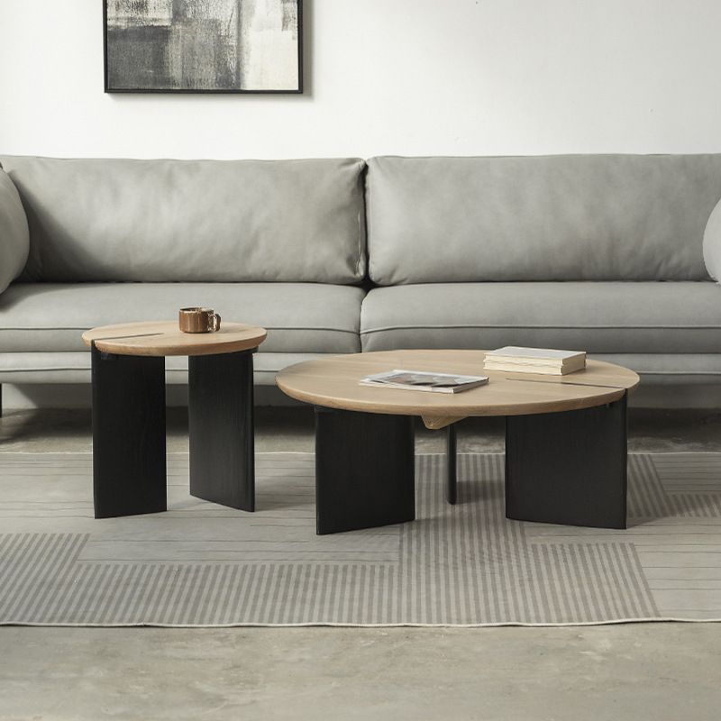 Scandinavian Round Solid Wood Coffee Table with 2 Legs Coffee in Brone