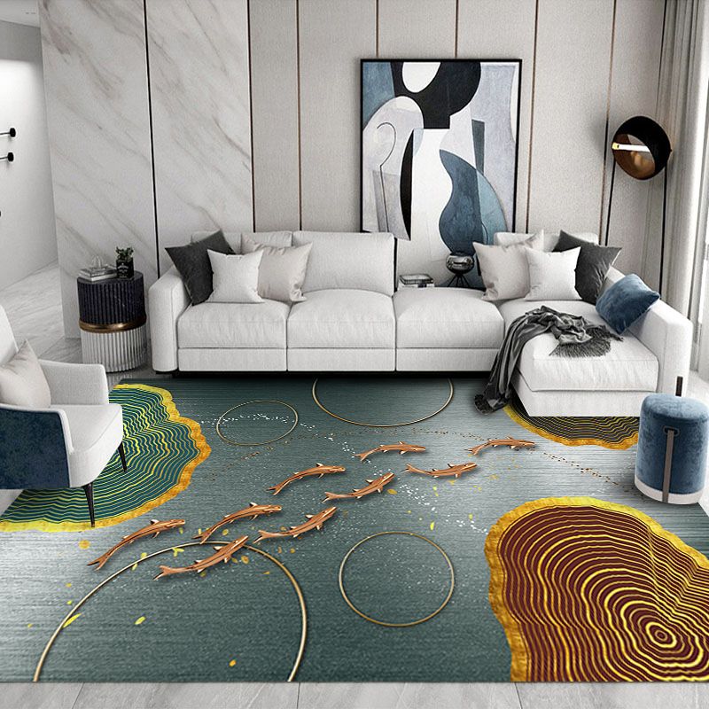 Gray Striped Carpet Polyester Contemporary Carpet Non-Slip Backing Carpet for Drawing Room