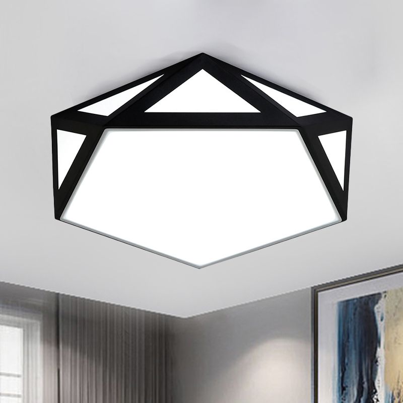 Black/White Pentagon Flush Ceiling Light with Acrylic Shade Simple LED Ceiling Mounted Light for Bedroom, 16.5"/20.5"/24.5" Dia