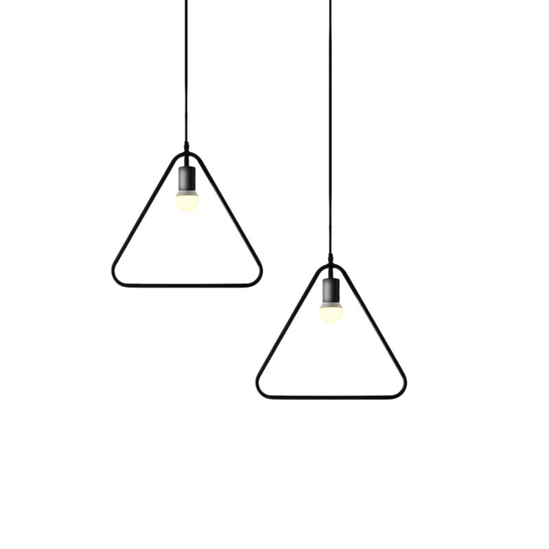 Industrial Triangle/Round Pendant Light 1 Head Metal Ceiling Lighting with Frame Shade in Black for Dining Room