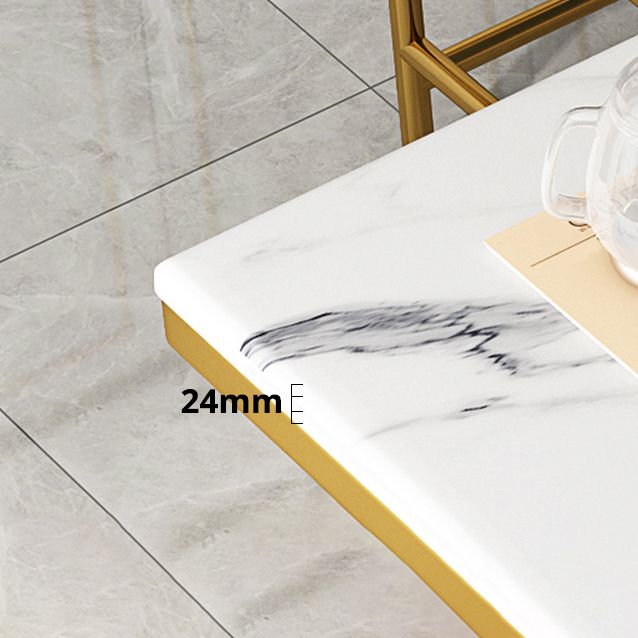 Mesa rectangular de lujo tradicional de metal, mesa superior de piedra sinterizada con base de caballete