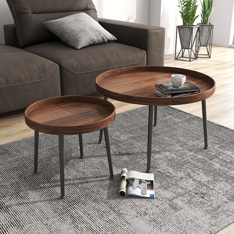 Round Brown/Black Wood Coffee Table 3 Legs Base 2 Nestling Cocktail Table