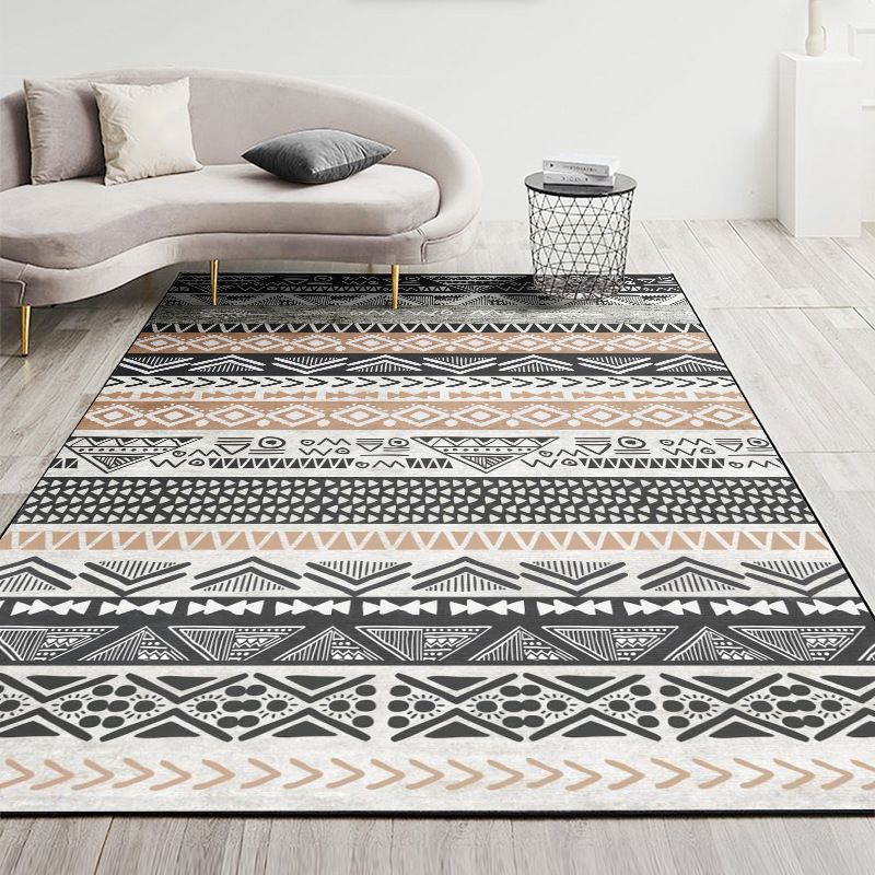 Nordic Geometric Printed Rug Multi Color Polyester Indoor Rug Anti-Slip Backing Washable Stain Resistant Carpet for Living Room