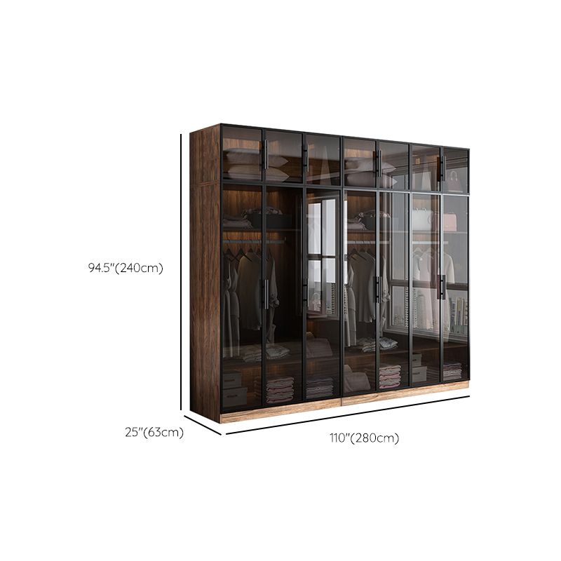 Modern Freestanding Wardrobe Armoire Tempered Glass Doors Wardrobe with Shelves