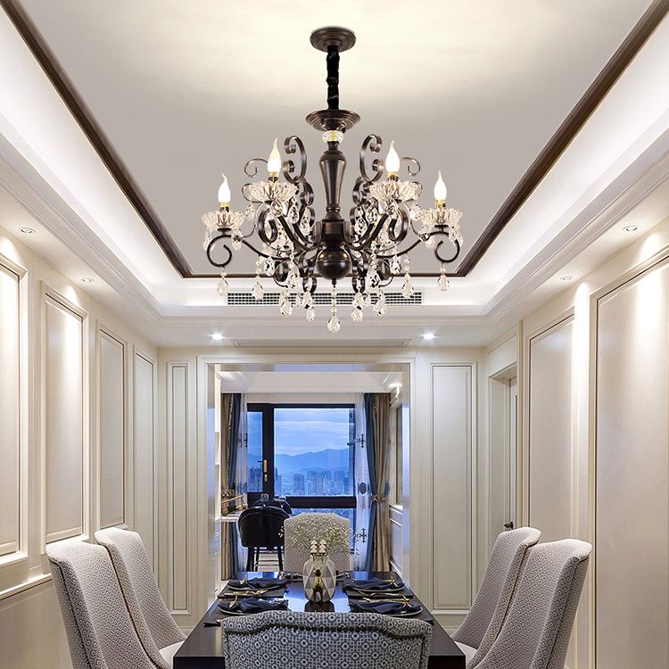 Crystal 6 Lights Hanging Ceiling Lights Raindrop European Suspended Lighting Fixture for Living Room