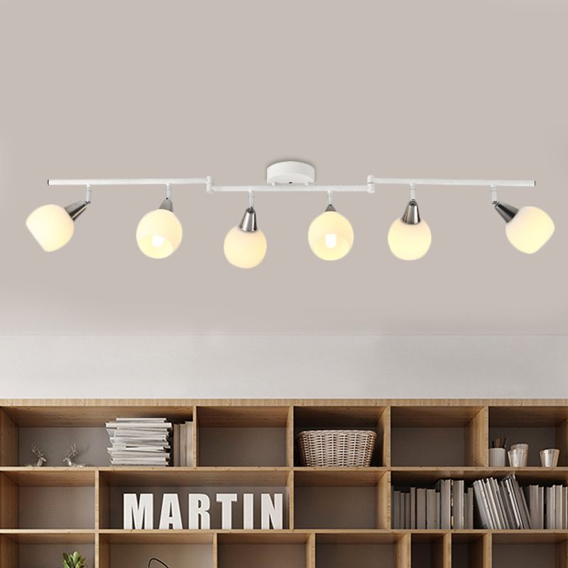 4/6 Lights Linear Adjustable Semi Flush Industrial Black/White Iron Flush Chandelier with Dome Glass Shade