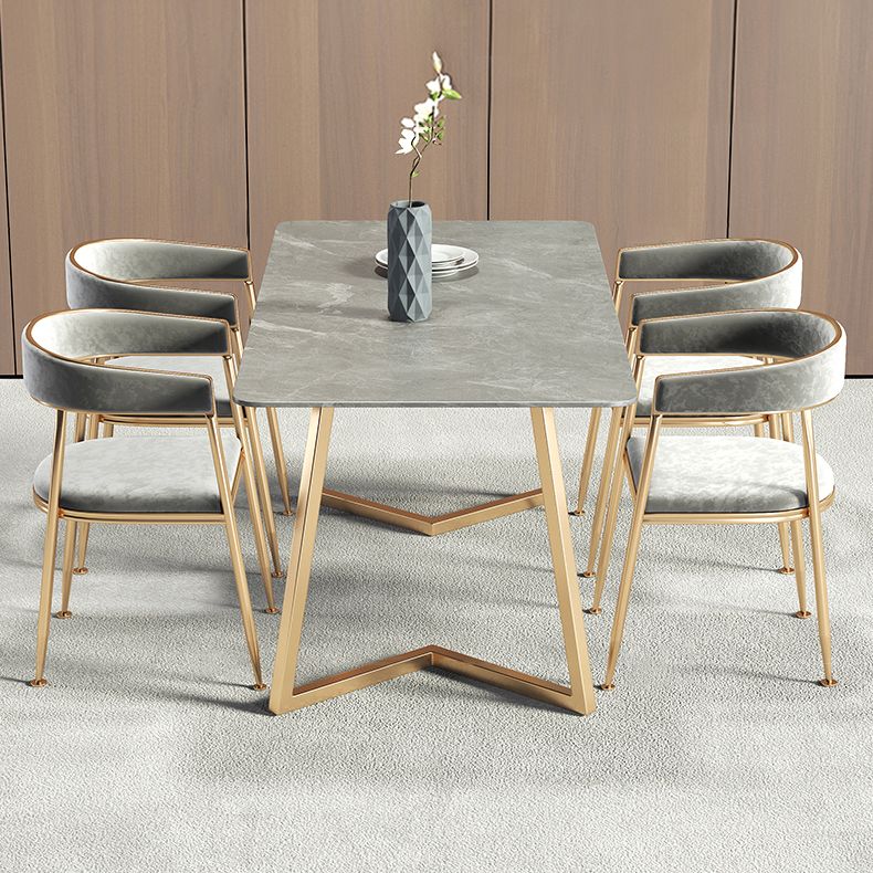 Metal Traditional Luxury Rectangle Table Sintered Stone Table with Sled Base