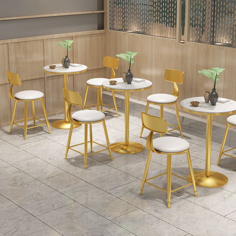 Faux Marble Pub Table Glam White Cocktail Bar Table with Metal Pedestal