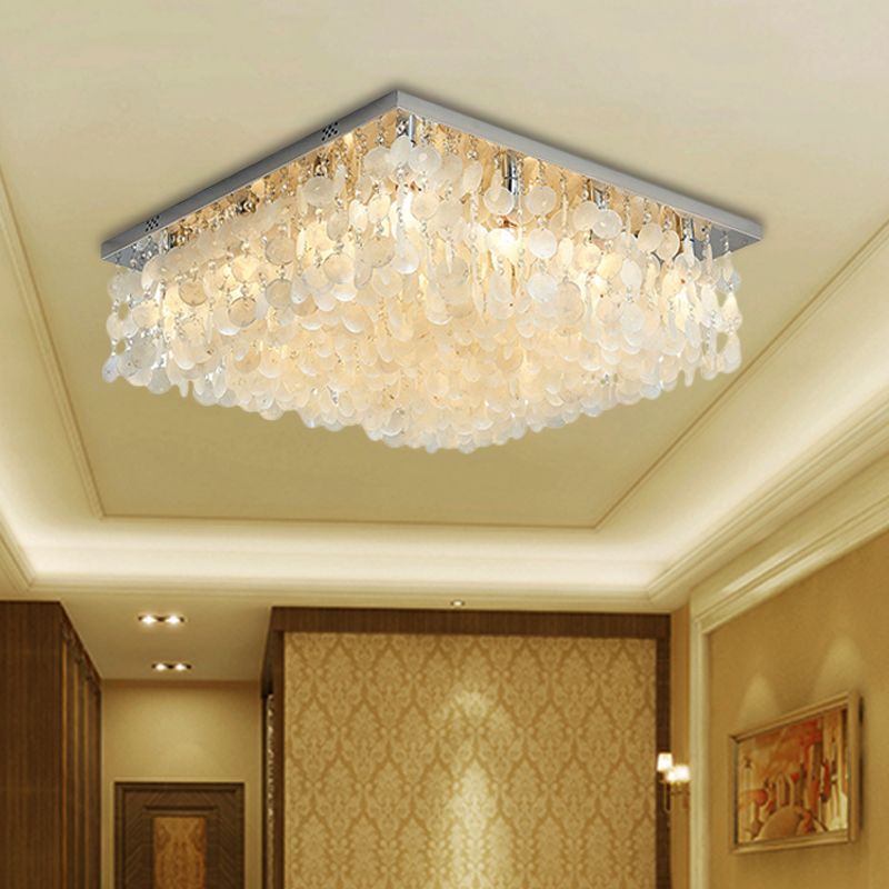 Square Flush Mount Light Modern Crystal LED Chrome Ceiling Light Fixture for Bedroom, 16"/19.5"/23.5" Wide