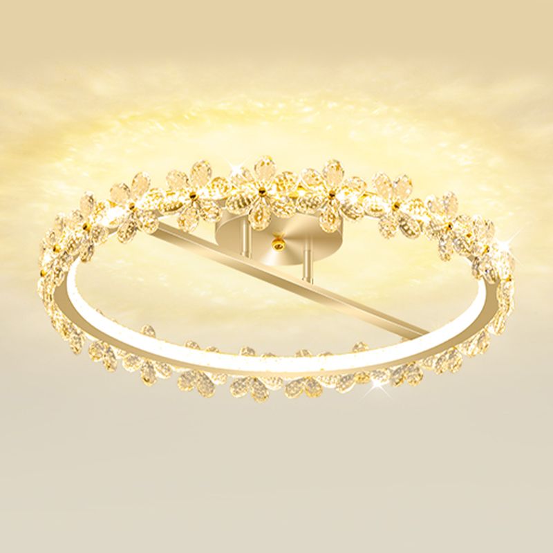 LED Modern Crystal Flush Mount Circle Shape Ceiling Light with Acrylic Shade for Passage