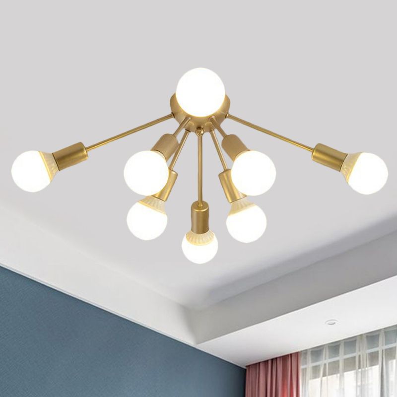 Plafonnier Semi-encastré en métal Spoutnik, moderne, 8/12 lumières, blanc/noir/or, pour salon