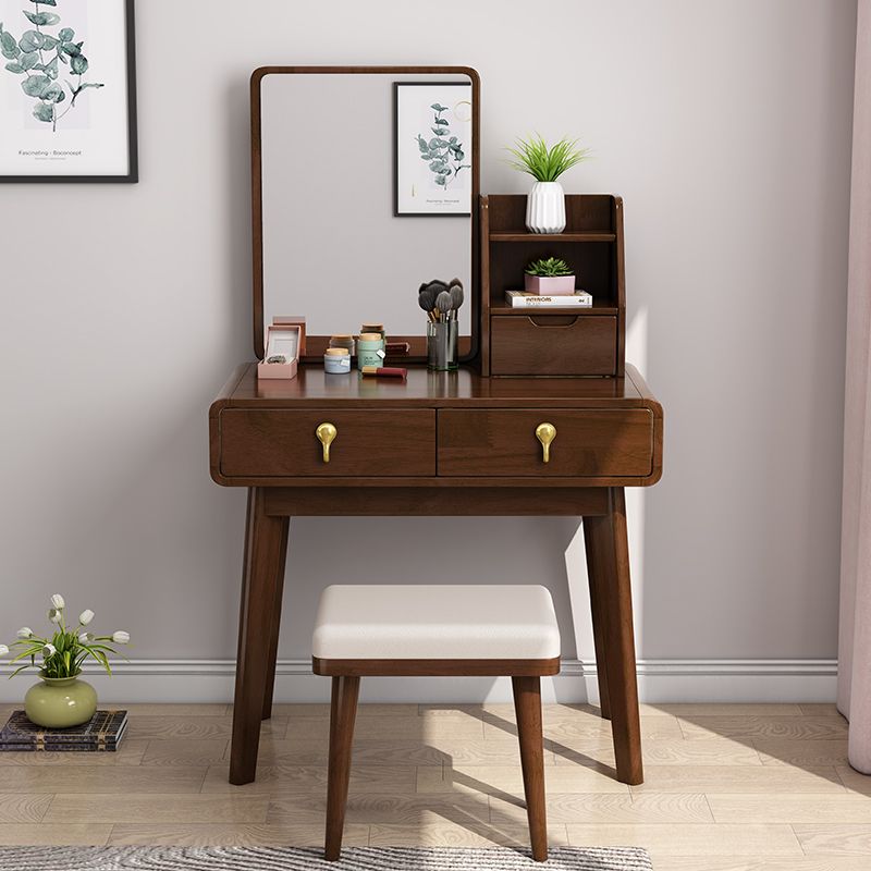 Modern Solid Wood Vanity Makeup Table Vanity Stool with Mirror