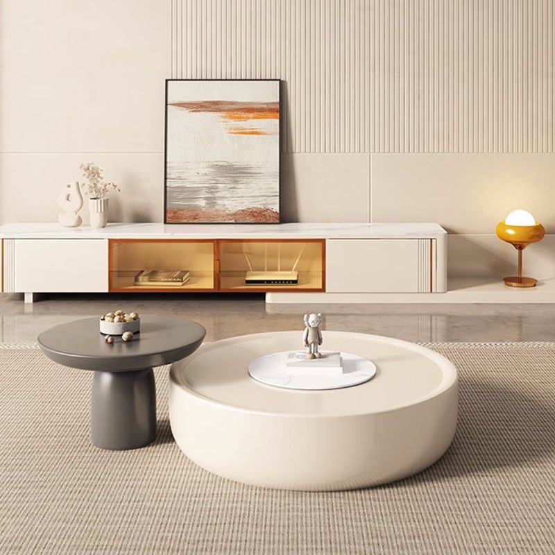 Drum Coffee Cocktail Table with Storage Drawers Round Slate Top