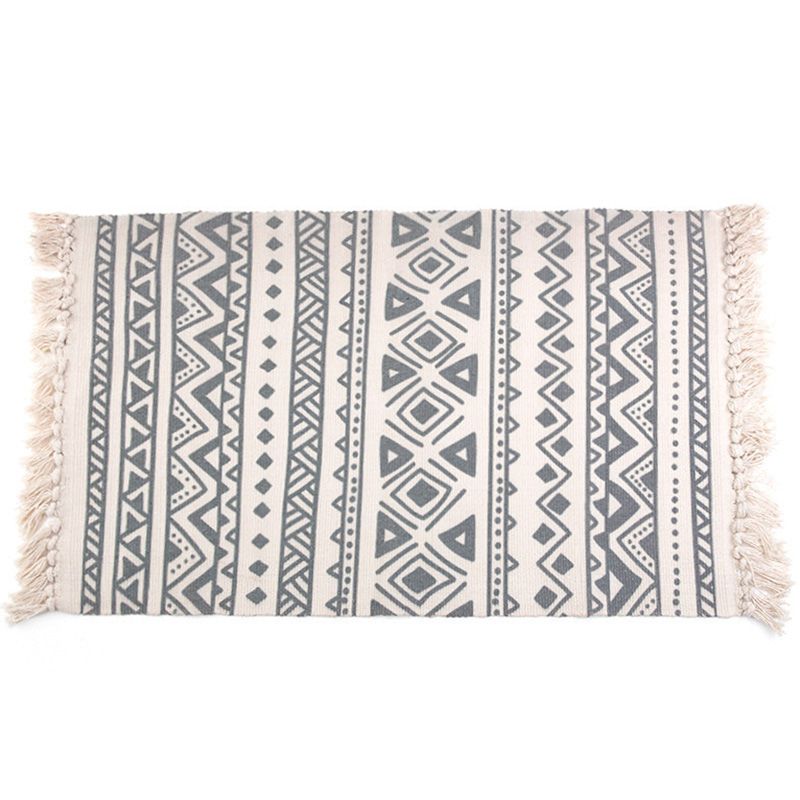 Retro Bedroom Rug Multi-Colored Geometric Printed Area Carpet Weave Machine Washable Rug with Fringe