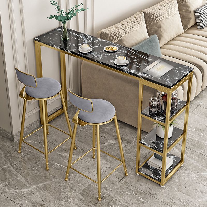 Glam Round Bar and Counter Stool Low Back Stool with 4 Gold Legs