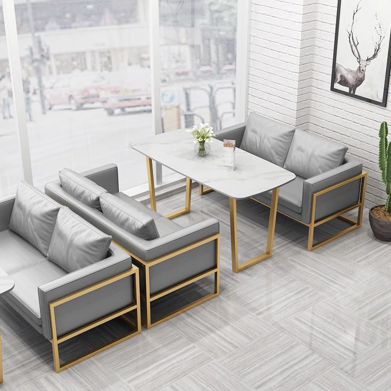 Rectangle Double Pedestal Dining Table Glam Stone Table for Milk Tea Shop