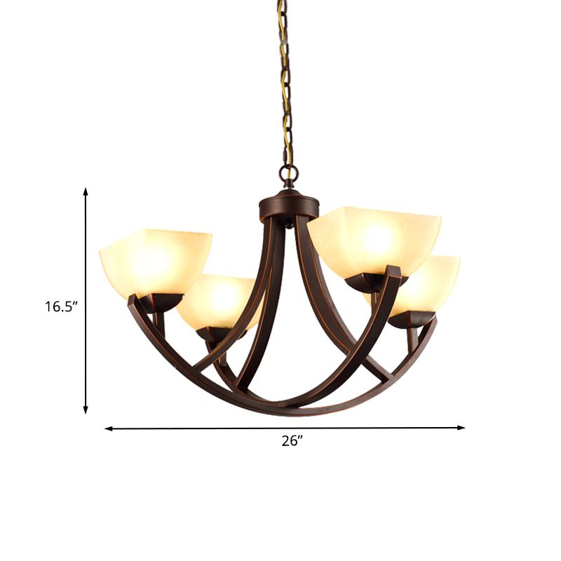 4/6 koppen plafond kroonluchter klassieke trapeziumvormige melkglas hangende hanger met boogarm in brons voor slaapkamer