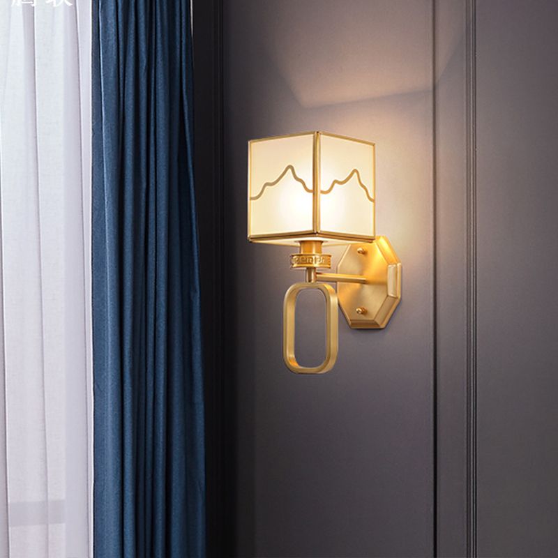 1 Light Square Wall Mounted Light Fixture Modern Wall Mounted Lighting in Gold Finish