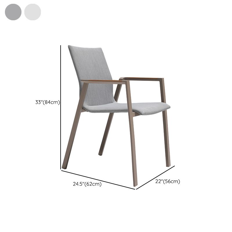 Contemporary Patio Dining Side Chair in Beige Aluminum with Fabric Back