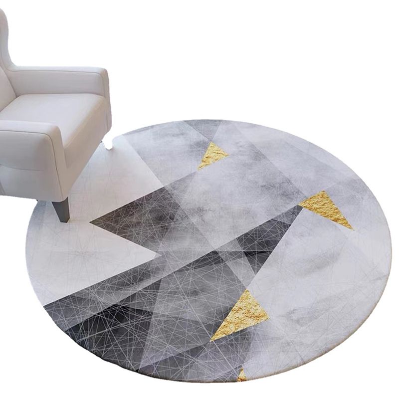 Dark Grey Modern Rug Polyester Graphic Rug Washable Rug for Living Room