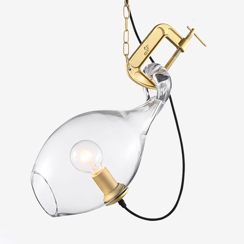Lampe à suspension sciage moderne en verre transparent 1-bulbe kit de lumière suspendue en or pour chambre à coucher