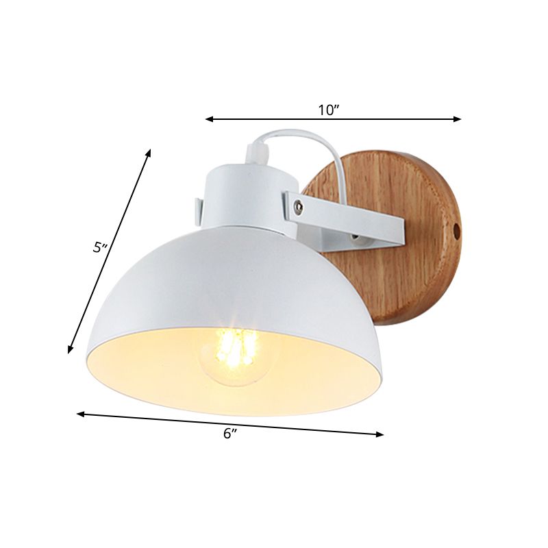 1 tête de bol de bol modernisme modernisme en métal Éclairage luminaire en blanc avec plaque arrière en bois rond