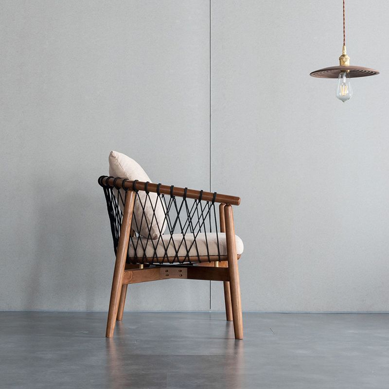 Barrel Accent Chair Solid Wood Arm Chair in Brone with Pillow Back