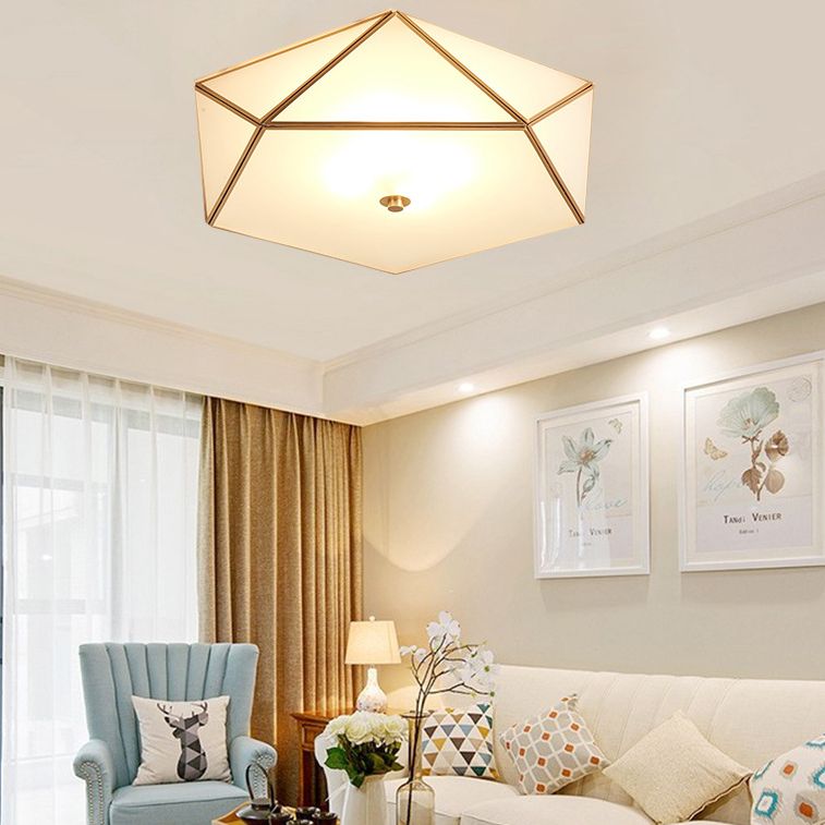 Brass Geometric Flush Mount Lamp Minimalist Glass Bedroom Flush Mount Light Fixture