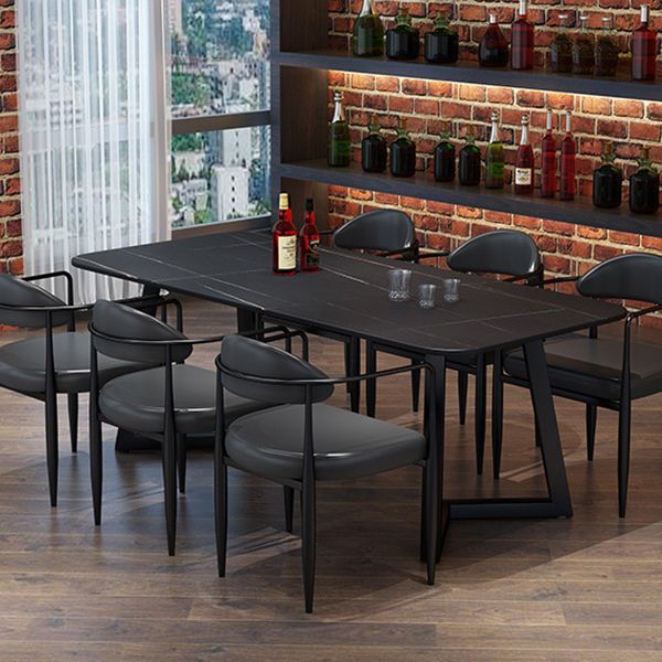 Industrial Style Dining Table Rectangle Sintered Stone Black Table with Metal Base